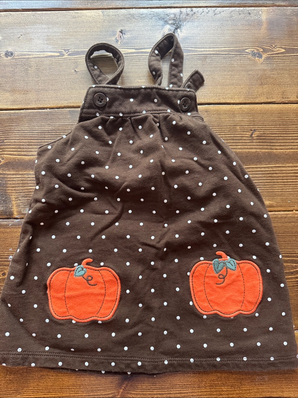 Carter's Brown Polka Dot Overalls Dress with Orange Pumpkin Appliqués